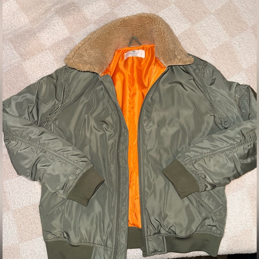 H&M Orange Lined Jacket with Tan Collar